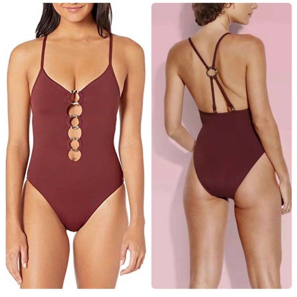 SEAFOLLY Active Ring Front Maillot One Piece Swimsuit in Plum Size US 10